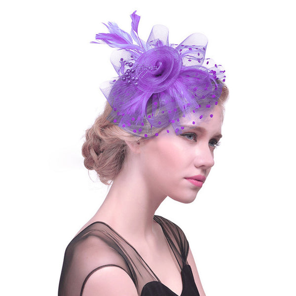 Feather Fascinators Hat,Women's Girls Flower Mesh Cocktail Tea Party Kentucky Derby Hat Headwear with Hair Clip(Blue)