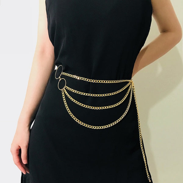 Retro Chain Belts For Women Waistbands All-Match Multilayer Long Tassel For Party Jewelry Dress Waist Chain Belts Silver Gold