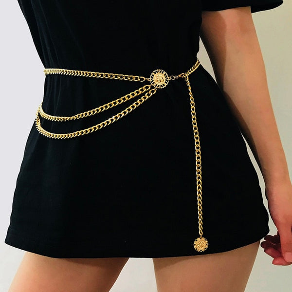 Retro Chain Belts For Women Waistbands All-Match Multilayer Long Tassel For Party Jewelry Dress Waist Chain Belts Silver Gold